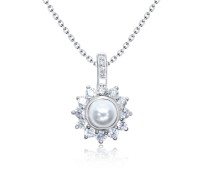 Pearly Sun Designed Silver Necklace SPE-3318